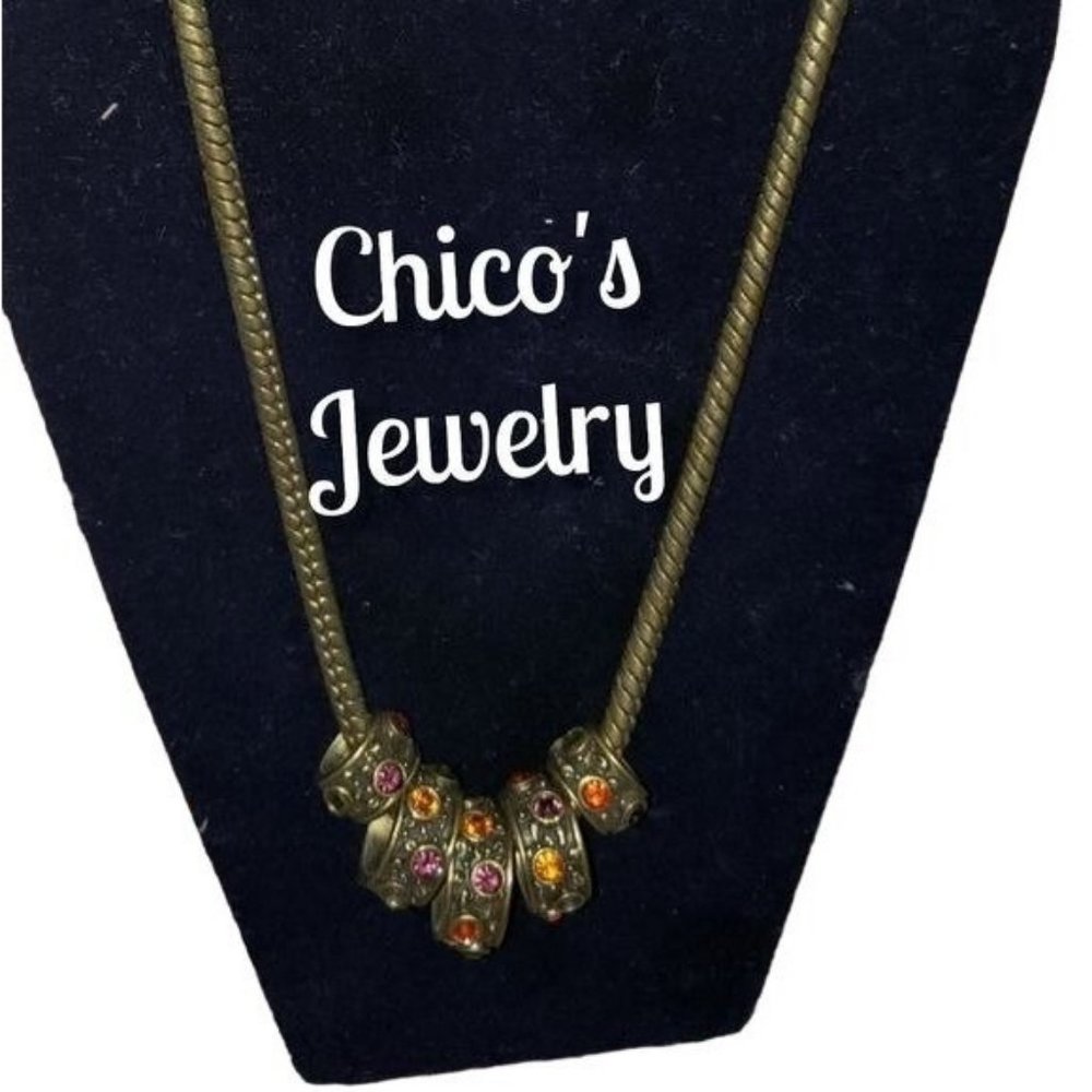 Chico's Jewelry necklace 18" chain length w 5 rings hanging at the end of chain